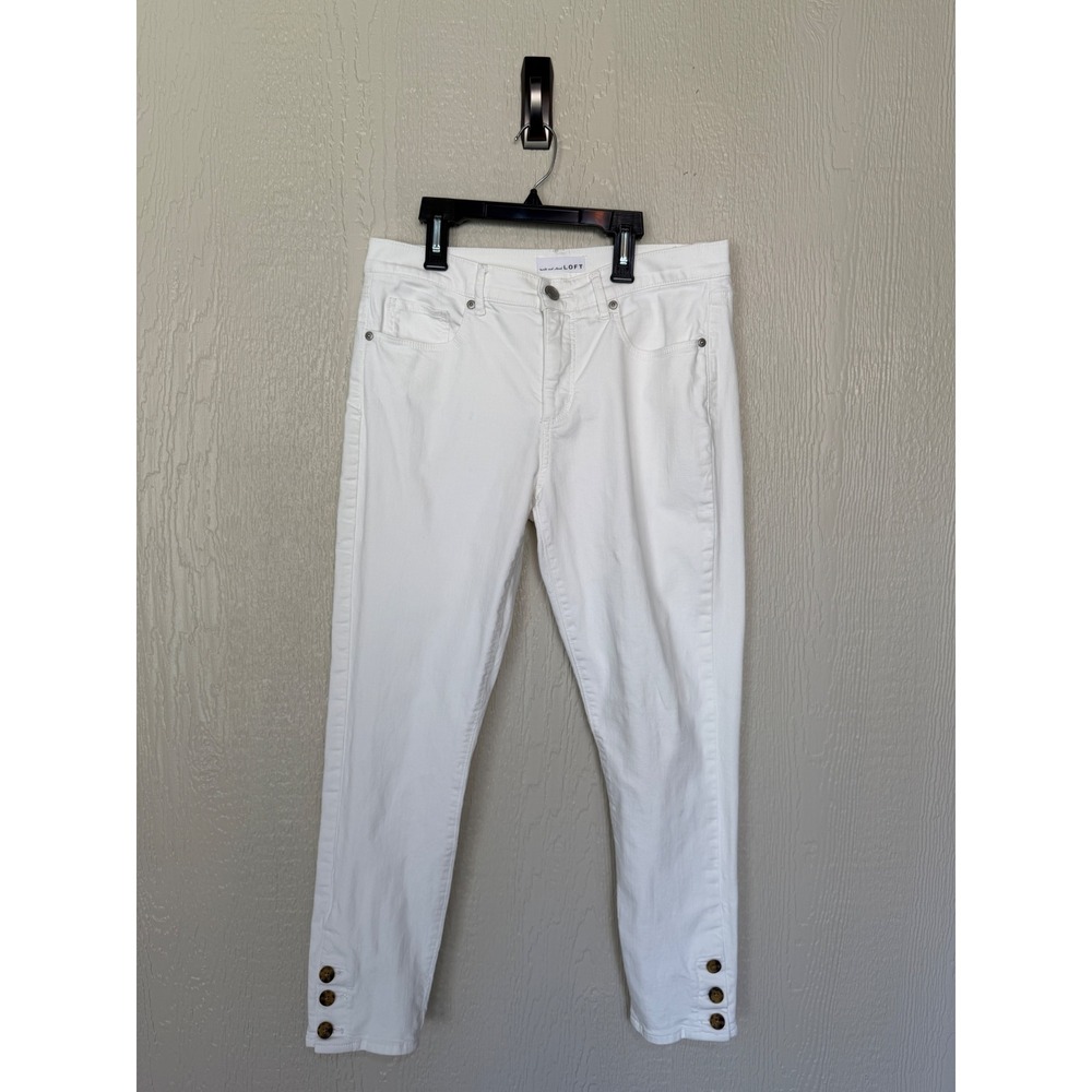 Loft‎ Modern Skinny White Jeans Ankle Button Detail Size 6 28 Slim Pockets